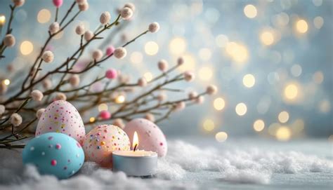 Premium Photo Pussy Willow Branches And Easter Egg Candles Create A Festive Ambiance Over