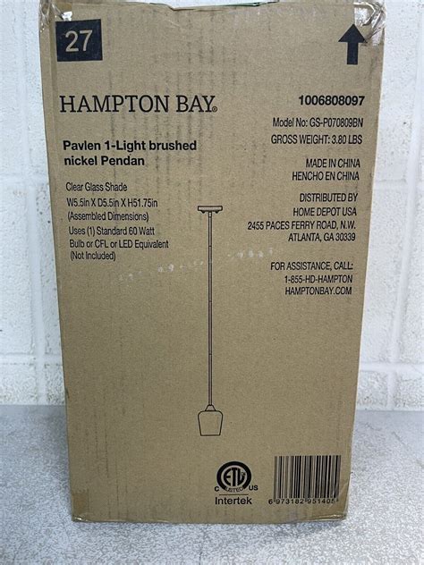 Hampton Bay Pavlen 5 5 In 1 Light Brushed Nickel Mini Pendant W Glass Shade Ebay