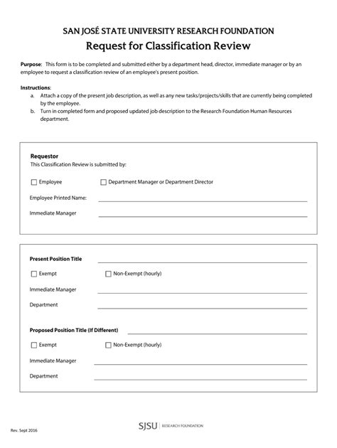 Fillable Online Sjsu Request For Classification Review Fax Email Print