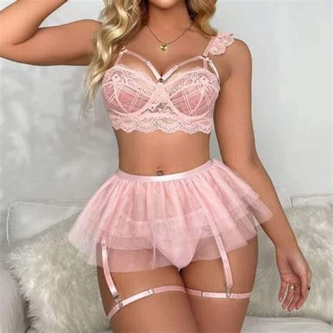 Dames Mode Sexy Mignon Lingerie Dentelle Creuse Sexy Sous Vêtements String Jarretière Ceinture