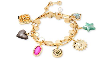 Kendra Scott 14k Gold Plated Mixed Stone Double Row Charm Bracelet In