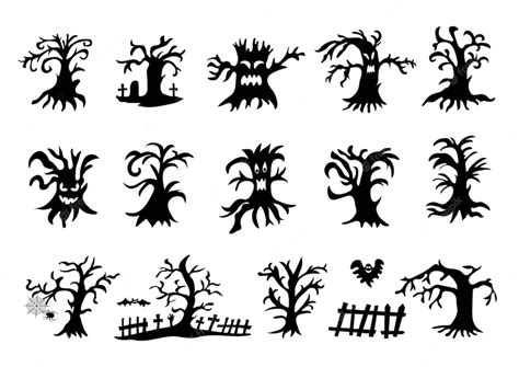 Premium Vector Scary Trees Design Halloween Characters Icons Set