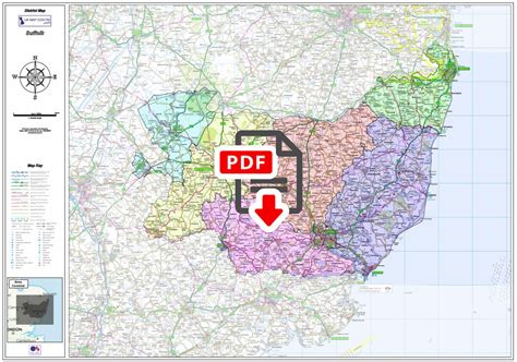 Suffolk County Boundary Map Digital Download Uk