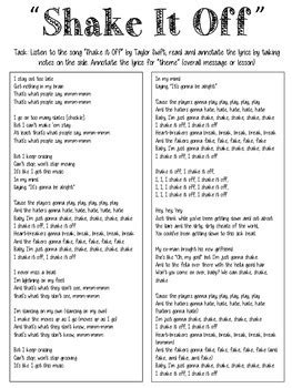 Taylor Swift Close Read: Shake It Off by Magic in Middle | TpT