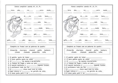 Complete as Palavras LH NH CH Alfabetização Blog