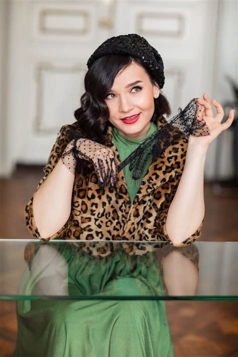 Portrait Of Beautiful And Happy Brunette In Retro Clothes And Beret