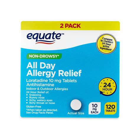 Equate Allergy Relief Loratadine 10 Mg Antihistamine Tablets 60 Each