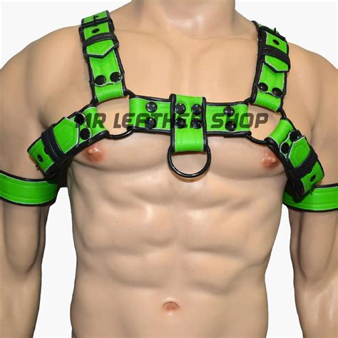Gay Mens Leather Harness Leather Harness With Green Strap