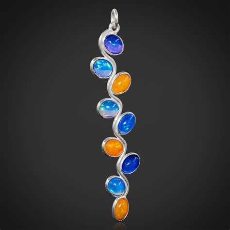 Blue Fire And Orange Fire Opal Pendant Design Leafs Pendant Oval Opal Pendant 9 Stone Opal