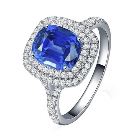 Bague Double Halo Ovale Ceylan Saphir Carats Diamant Split Tige