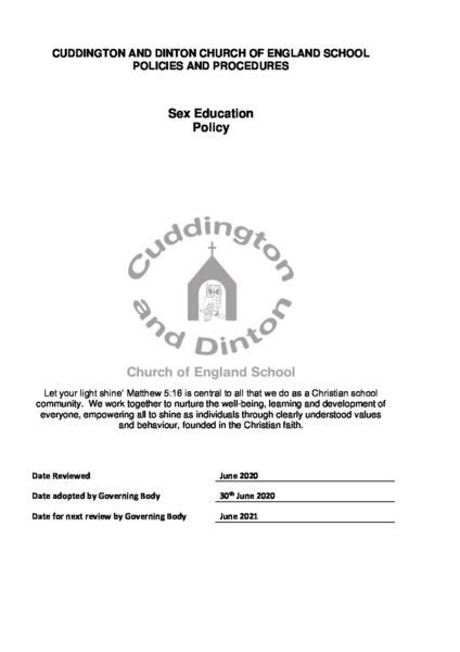 Sex Education Policy Cuddington And Dinton School