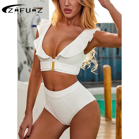 Zafuaz High Waist D Flower Swimwear Women Brazilian Bikini Set Flounce Biquini Two Pieces