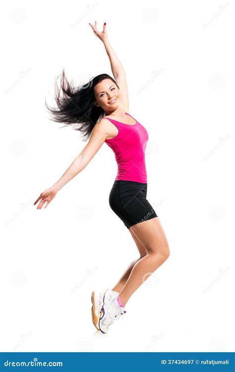 Cute Brunette On A White Background Stock Image Image Of Happy Figure 37434697