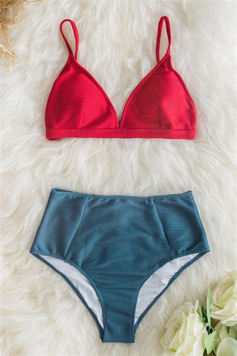 Red And Blue High Waisted Bikini