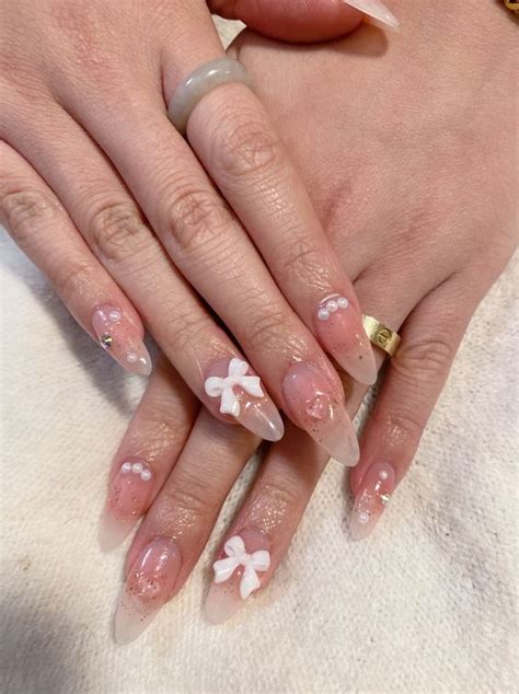 Nails With Bows Almond Blush Baby Pink Acrylic Nails Davidreed Co