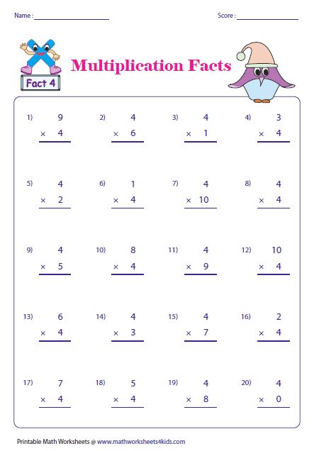 multiplication facts worksheets