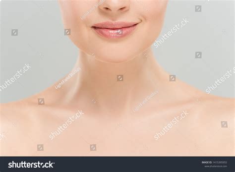 Cropped View Cheerful Naked Woman Smiling Stock Photo Shutterstock