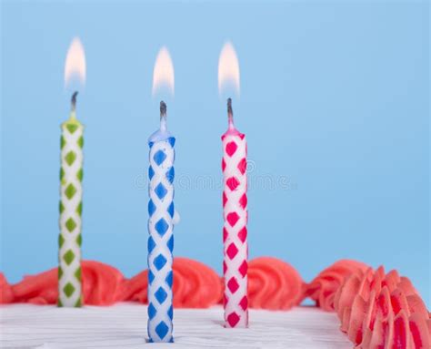 Closeup Of Birthday Candles Stock Photo Image Of Flame Blue 56172934