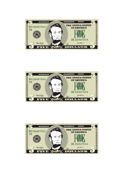Five Dollar Bill Template printable pdf download
