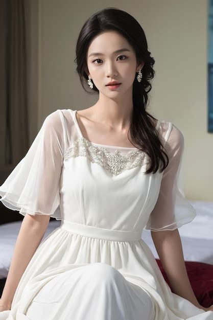 Premium Ai Image A Model In A White Dress With A Lace Trim