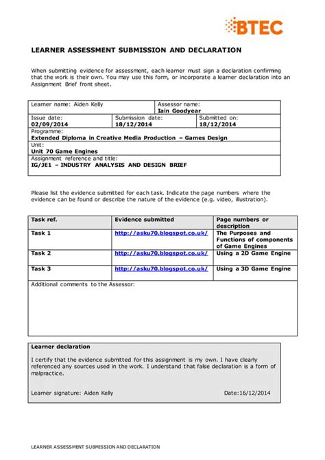 Learner Assessment Submission Declaration Pdf