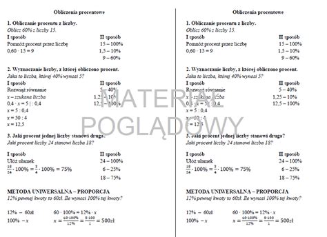 Obliczenia Procentowe Notatka Wklejka Przyk Ady Z Oty Nauczyciel