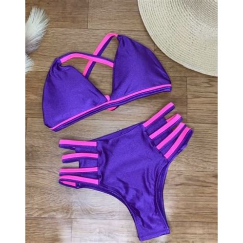 Biquini Hot Pants Tiras Duas Cores Shopee Brasil