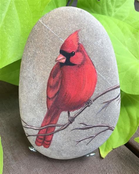 Cardinal Handpainted Paintedrock Rockinart58 Red Painted Rocks