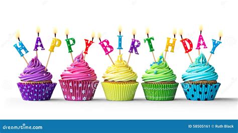 Colorful Birthday Cupcakes On White Stock Image Image Of Home Baking