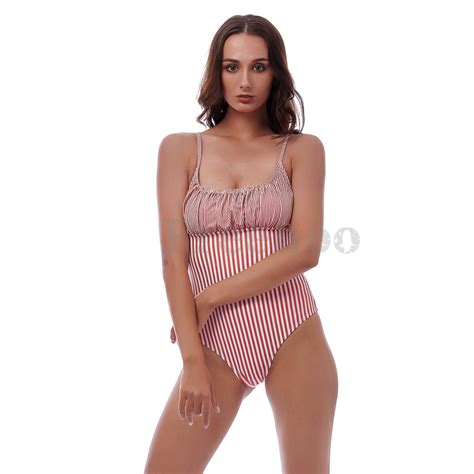 Womens Sexy Pink And White Stripe Joint Wireless One Piece Swimwear Swimsuit And Bikini Price