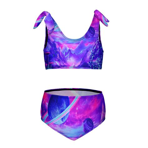 Psychedelic Galaxy Space Girl S 2 Piece Bikini Set Beach Sport Swimsuit Swimwear 6 7Y110cm