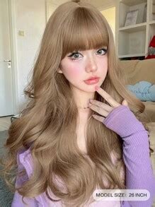 1pc 26 Inches Long Synthetic Heat Resistant Curly Blonde Wig With Bangs Made Of Fiber Suitable