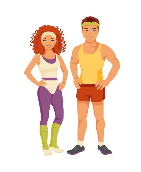 Homem E Mulher Em Roupas Esportivas Dos Anos Fitness E Aer Bica