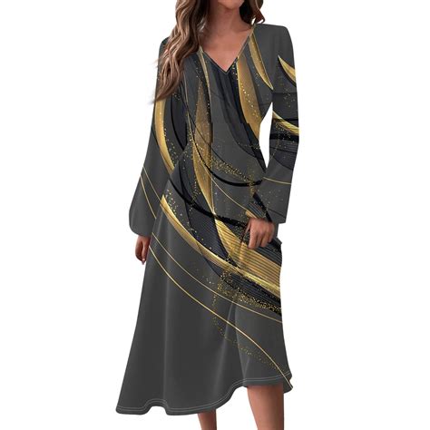 Женское осеннее и зимнее повседневное модное длинное платье с v ...