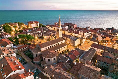 Town of Grado church and waterfront aerial evening view Photograph by ...