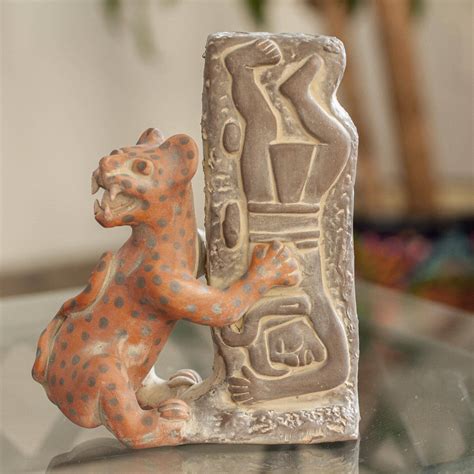 Pre Hispanic Museum Replica Sculpture Olmeca Jaguar With Human Novica