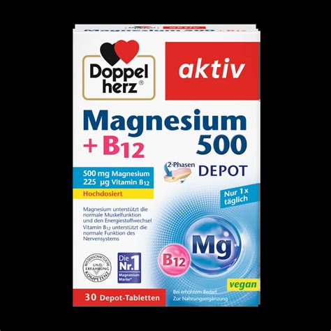 Doppelherz Magnesium 500 + B12 30 Tabletten | Unterstützung für Muskeln ...