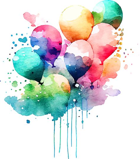 Cute Watercolor Birthday Balloons Card Png