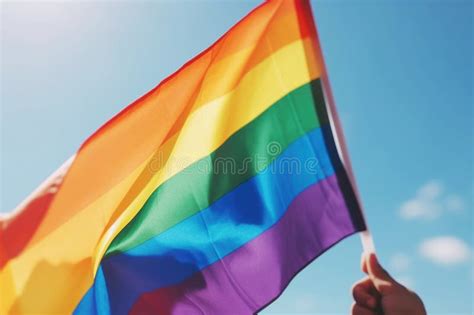 Ai Generative Pride Rainbow Lgbt Gay Flag Against A Blue Sky Stock Illustration Illustration