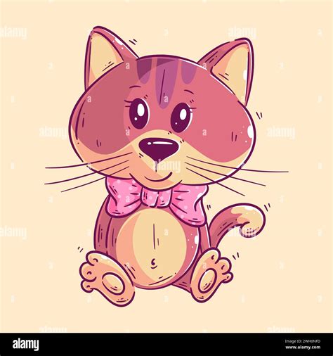 Cute Cat Sitting Alone Cartoon Style Vector Stock Vector Image And Art