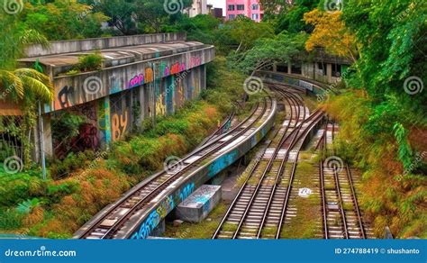 Verlassene Stadt Mit Eisenbahngleis Stock Abbildung Illustration Von