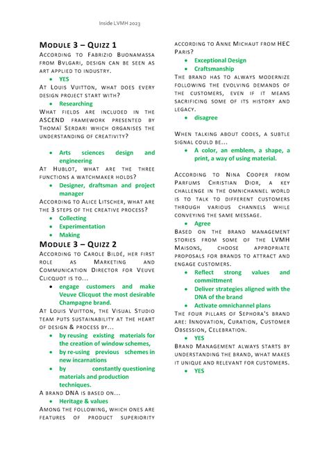 Inside LVMH 2023 Module 3 Quizz 1 Et 2 Inside LVMH 2023 MODULE 3
