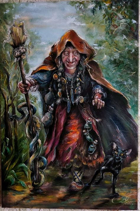 Баба Яга картина маслом на холсте, черный кот картина маслом купить в ...