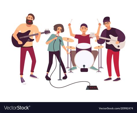 Indie Rock Music Band Performing On Stage Vector Image