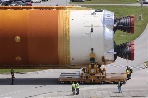 Core Of Nasas First Artemis Moon Rocket Towed Into Vehicle Assembly