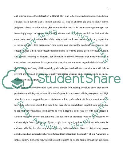 Early Sex Education Research Paper Example Topics And Well Written