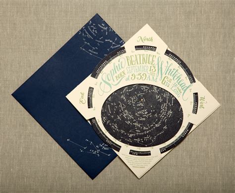 Star Chart Planisphere Birth Announcement Ladyfingers Letterpress
