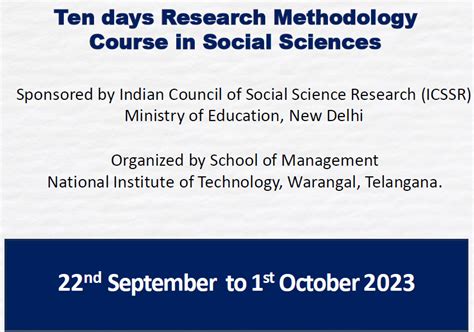 Icssr Sponsored Ten Days Research Methodology Course In Social Sciences