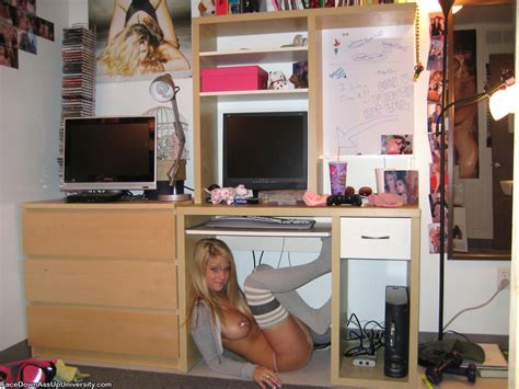 Blonde Coed Shows Her Big Naturals While Wearing Thigh High Socks Pornpics