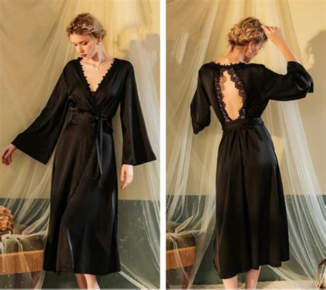 Satin Robe Lingerie Set Holiday Robe Long Gown Embroidery Lingerie Robe Bridal Dress